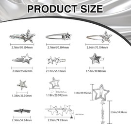 20Pcs Star Hair Clips for Women, 10 Styles Silver Metal Y2K Hair Accessories
