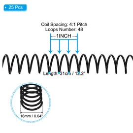 PATIKIL 16mm(5/8") Plastic Spiral Binding Coils, 25 Pcs Binding Spirals 140 Sheet Capacity 4:1 Pitch Binding Spirals for Binding Paper Sheets, Black