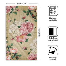 Vintage Rose Floral Hand Towels, 15x30 in Set of 2, Retro Pink Flower Leaves Stamp Hair Face Towel Soft Highly Absorbent Shabby Chic Beige Fingertip Towel for Bathroom Girl Woman Guest Gifts