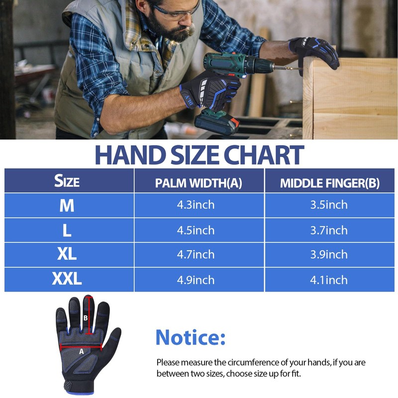 Heavy Duty Work Gloves, Impact Protection Mechanic Gloves, Synthetic Leather