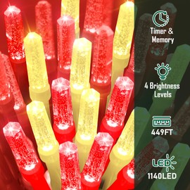 Heceltt 1140 LED 449 FT String Lights Outdoor, 8 Modes Christmas Lights Plug in, IP44 Waterproof Led String Lights with Timer and Memory for Xmas Yard Party Decorations (Red and Warm White)