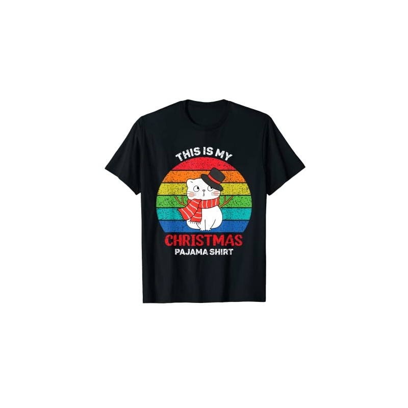 My Christmas Pajama Christmas Sleeping Cat Retro Vintage T-Shirt, black