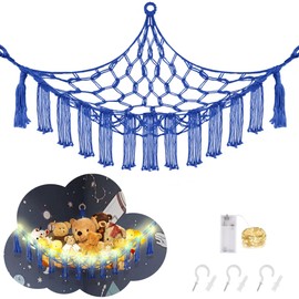 CERETIA Stuffed Animal Hammock with LED Light, Toy Hammock for Stuffed Animals Storage for Kids Room Decor, Stuffed Animal Hammock Corner, Royal Blue