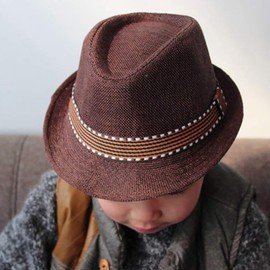 Kids Fedora Hat Classic Trilby Panama Sun Hat Short Brim Jazz Style Cap Summer Sun Beach Cap for Boys Girls 5-10 Years Coffee