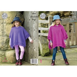 King Cole Kids Double Knitting Pattern Girls Round Neck or Hooded Heart Motif Ponchos (4928)