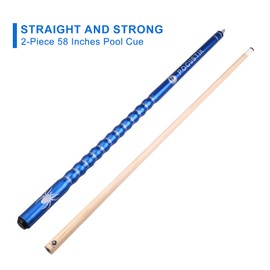 POCUSTIK Billiard Cues Stick Set 58" 2-Piece, 13mm Tip Pool Cue Canadian Maple, House Bar Pool Table Sticks Ergonomic Design for Men Women- Blue,18 Oz
