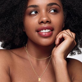 Initial Necklace for Women 14k H Gold Plated Layered Letter Pendant Necklace Choker Chain Tiny Dainty Initial Monogram Alphabets Tag Charm Trendy Jewelry Gift for Women