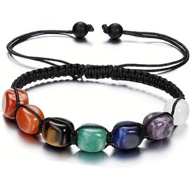 7 Chakra Bracelet, Beaded Braided Bracelet, Natural Gemstone, 7 Chakra Healing Crystal Bracelet, Anxiety Braided Bracelet, Yoga Reiki Chakras Stone Beads, Healing Crystal, Women Adjustable Jewellery