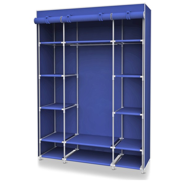 Sunbeam Sturdy and Spacious Storage Closet with Shelves, Navy Blue | Portable | Use for Extra Linens and Seasonal Clothing | Great for a Finished Basement Area | Roll Down Front Closure
