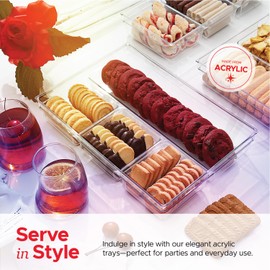 Serving Platter (Set of 2) 4 Sections Serving Tray, Clear Acrylic Party Platter Tray, Food and Cookie Trays for Serving, Clear Charcuterie Tray for Cheese, Fruit and Snacks, BPA Free