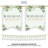 Ramadan Mubarak Bunting Decorations (Green Leaves Floral Design)- Ramadan Kareem