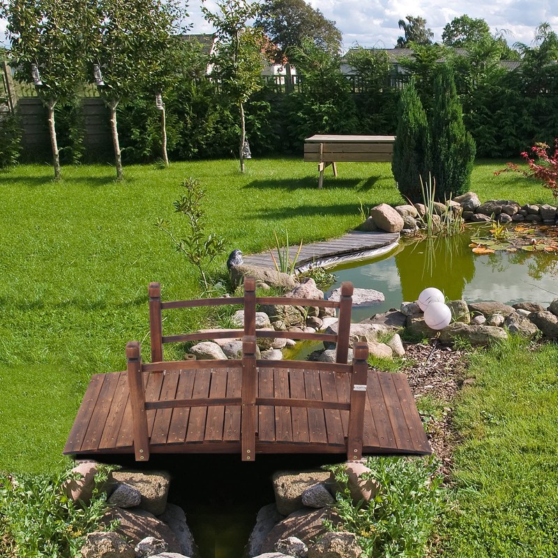 VINGLI 5 ft Garden Bridge, Classic Wooden Arch with Safety