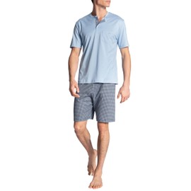 CALIDA Relax Choice Men's 100% Supima Cotton Short Pyjamas with Fabric Covered Elastic Waistband, Placid Blue