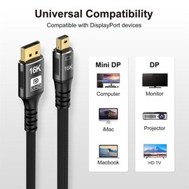 xiwai 16K 60hz Mini DisplayPort 2.1 Mini-DP 2.0 to DP Cable 8K 120hz Ultra-HD UHD Compatible FreeSync G-Sync Gaming Monitor 4090 7900
