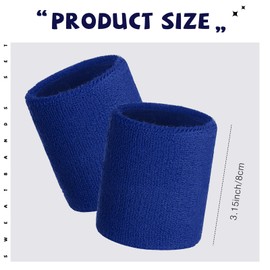 WILLBOND 8 Pack Wrist Sweatbands Sports Wristbands Tennis Sweatbands Neon 80s Thick Cotton Gymnastics Sweat Band International Sports Athletic Wristband for Men Women Party Supplies(Blue)