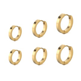 Krstudent 3 Pairs Gold Hoop Earrings for Women,18K Gold Plated Earring Small Huggie Hypoallergenic Gold Earrings Set for Women Girls 12/16/20mm
