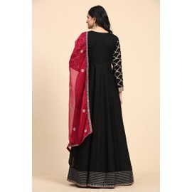 TRENDMALLS Women's Rangoli Silk Embroidery Anarkali Kurta Set with Dupatta for Women (G237-Black-XXL)