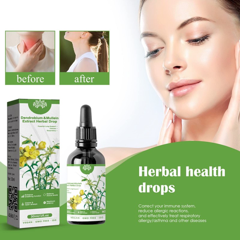 RCSCBC Mullein Drops for Lungs，Dendrobium & Mullein Extract Herbal Drops,