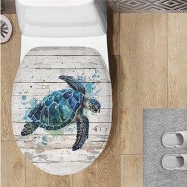 Garucesta Toilet Seat Lid Cover Ultra Soft Flannel Fabric Toilet Lid Cover Super Water Absorbent Dry Quickly 17.3'' x 13'' Bathroom Accessories Home Decoration, Watercolor Sea Turtle Wood Grain