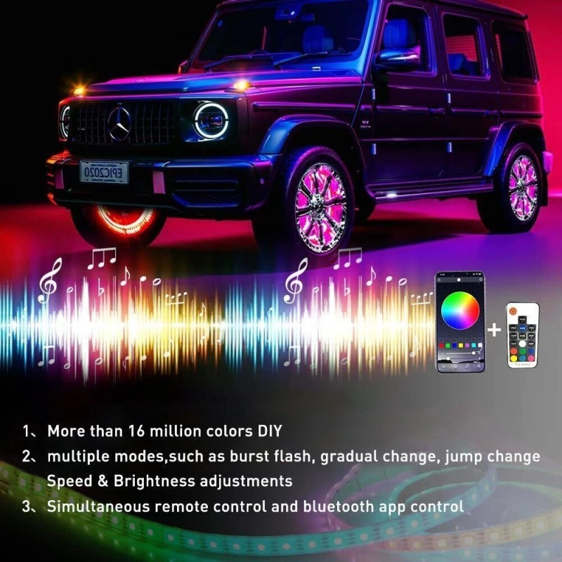 Gearzaar Set 4x 15.5'' RGB Wheel Ring Light LED Kit