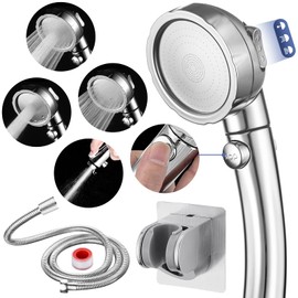 HANLIAN High Pressure Shower Head with Pause Button, 3 Spray Modes Shower Head for RV Camper, Water Saving On Off Shower, Handheld Shower Head with Hose and Adjustable Self-adhesive Holder (Chrome)