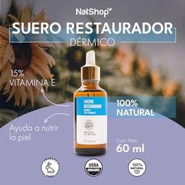 NATSHOP | Serum Facial Restaurador con 15% Vitamina E Natural - Fórmula con Aceites Naturales | Textura Rica y Duradera - Skin Care Suero Sin Químicos