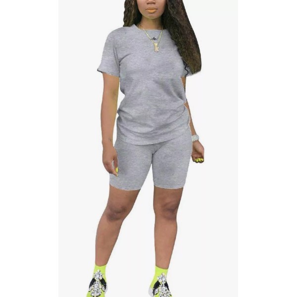 Toponsky NEW Ladies 2 Piece Short Sleeve Tee Shorts Gray