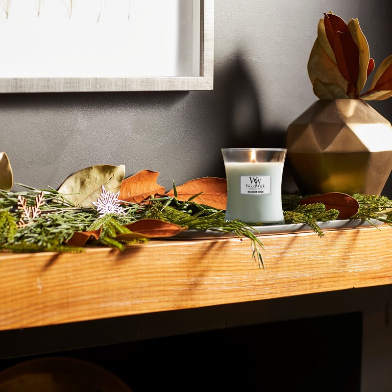 WoodWick Medium Hourglass Candle, Magnolia Birch - Premium Soy Blend