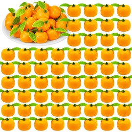 LAJTCXRCHY 120PCS Mini Artificial Orange Birthday Fake Fruit Model Realistic Artificial Fruits Simulation Orange Decorative Tangerine Lifelike Faux Fruit Fake Orange for Home Kitchen Table Decoration