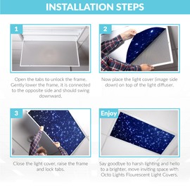 Fluorescent Light Cover for Classroom Ceiling Lights - Premium Backlit Film 2x4 (22.38"x46.5") Florescent Fixture (Pack of 4) School, Office, Sensory, Improve Focus, Eliminate Headaches - Astronomy