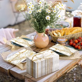 Geyoga 200 Pcs Marble Guest Napkins 2 Ply Disposable Guest Bathroom Paper Napkins Black Gold Marbleized Hand Towels for Home Bathroom Kitchen Table Decor (White Gold)