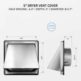 calimaero® HWG 5" Outdoor Dryer Vent Cover – Stainless Steel Exhaust Fan Cover for Walls – Weatherproof Wall Vent Hood for Basements & Metal Pipes – High Airflow Exterior Vent Cover