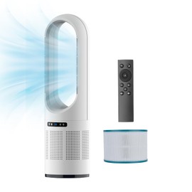 Tower Fan, 31.5Inch Cooling Bladeless Fan, Floor Fan Combo 80° Oscillating with Remote, 8H Timer, 8 Speeds for Indoor, Bedroom, Home Office Room(White,31.5 inches Cooling Only)