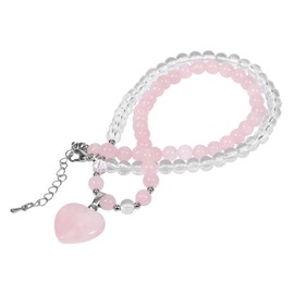 mookaitedecor Pink Rose Quartz Crystal Heart Necklace for Women Girl, Semi Precious Stone Love Heart Pendant Necklace Jewellery Reiki Healing Crystal Bead Necklace Love Gift for Her Mother's Day Gift