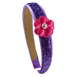 Funny Girl Designs Purple Glitter Headband with Pink Daisy Flower for Preschoolers and Little Girls