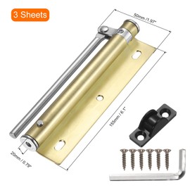 sourcing map 3 Pcs 155mm/6.1" Spring Door Closer, Stainless Steel Automatic Door Closers with Adjustable Closing Speed for Home Self-Closing 5kg Door, Gold Tone