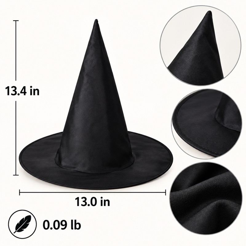 Black Witch Hat for Halloween Costumes – Foldable Cloth Wizard