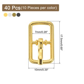uxcell 40Pcs Metal Roller Buckles, 7mm - 0.28" Rectangle Sewing Mini Buckles Webbing Slider Single Pin Slides for DIY Craft Accessories Clothes Belt (4Colors, 17.5mm)