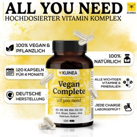 2 x 120 Capsules Vegan Complex - All in One Vitamins I 8-Month Supply I Vitamin B12 Vegan + D3 + K2 + B2 + B9 + B6 + Zinc + Iron + Selenium + Iodine + Sodium + Potassium - Vegan Vitamins, Vegan