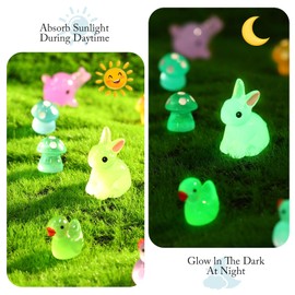 VZZNN 148 Pcs Luminous Mini Resin Animals, Glow in The Dark Tiny Animals Mini Ducks Rabbits Tiny Mushroom Dolphin Miniature Figurines for Office Prank Aquarium Dollhouse Decoration Home Birthday Party