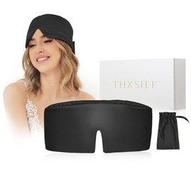 THXSILK 6A+ Grade 22 Momme Silk Sleep Mask, 100% Mulberry Blackout Eye Mask for Sleeping, Large Size Silk Eye Cover for Women, Men, Travel, Nap, Airplane(4.7×27.5inches, Black)