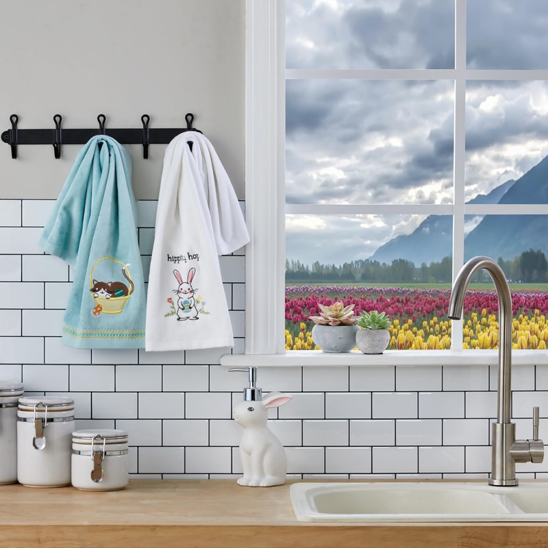 SKL Home Easter Hippity Hop Towel Set, White 2 Pack