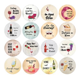 Creanoso Cute Wine Puns Stickers (5 Sets X 16 Designs) – Individual Small Size 1.5 Inches in Diameter, Unique Designs DIY Decoration Art Decal for Children, Adults Men Women