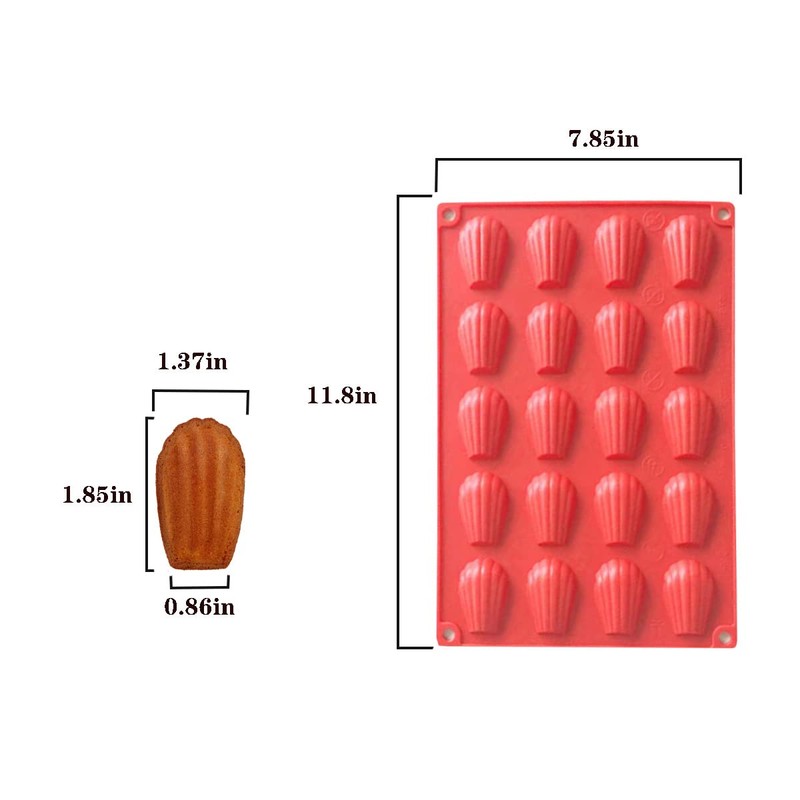 HYCSC 20 Cavity Madeleine Pan, 2 moldes de silicona antiadherentes