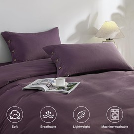 JELLYMONI Pillowcases Standard Set of 2 Cotton Button Pillow Covers 20×26in Purple Bed Pillow Cases 100% Washed Cotton Soft Breathable (Pillows are not Included)