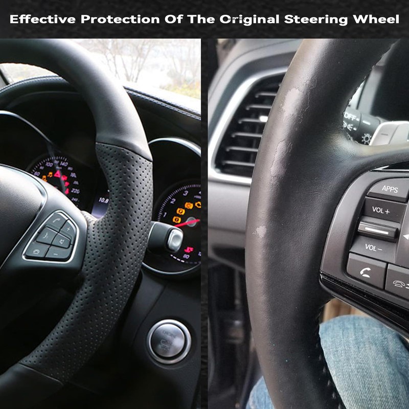 Car Steering Wheel Cover Microfiber Leather Stitch Wheel Wrap Fit