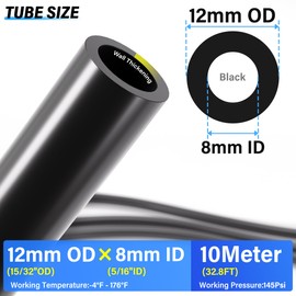 TAILONZ PNEUMATIC Black 12MM Inch OD 10 Meter 32.8ft PU Polyurethane Air Tubing Kit Pipe Hose Air Line Tubing Air Hose Fittings Push to Connect Fittings(31PCS)