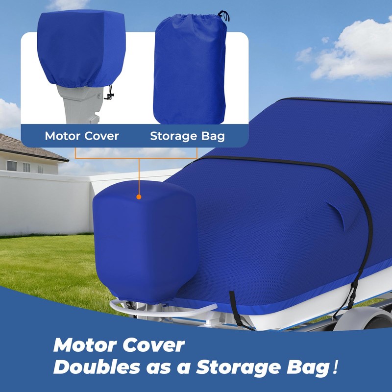 Boat Cover with Motor Cover, 1400D Center Reinforced, 14'-16'