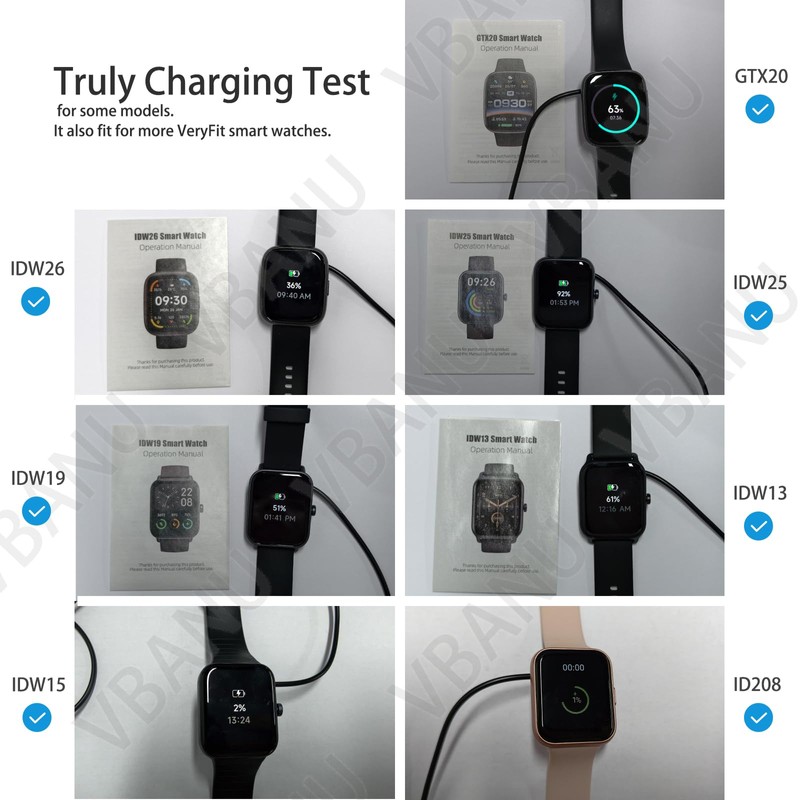 VBANU VeryFit Smartwatch Charger, Fit for ID208, GTX20, IDW13/15/16/17, IDW19/20/25/26/28