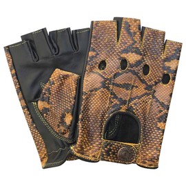 Fingerless Half-Finger Premium Driving/Cycling/Motorcycle Gloves in Real Leather 309, snake-black-yellow